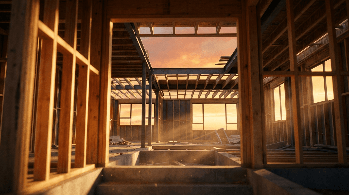 Builder walking a client through a home under construction